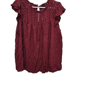 Torrid Size 3 Burgundy Eyelet Babydoll Blouse